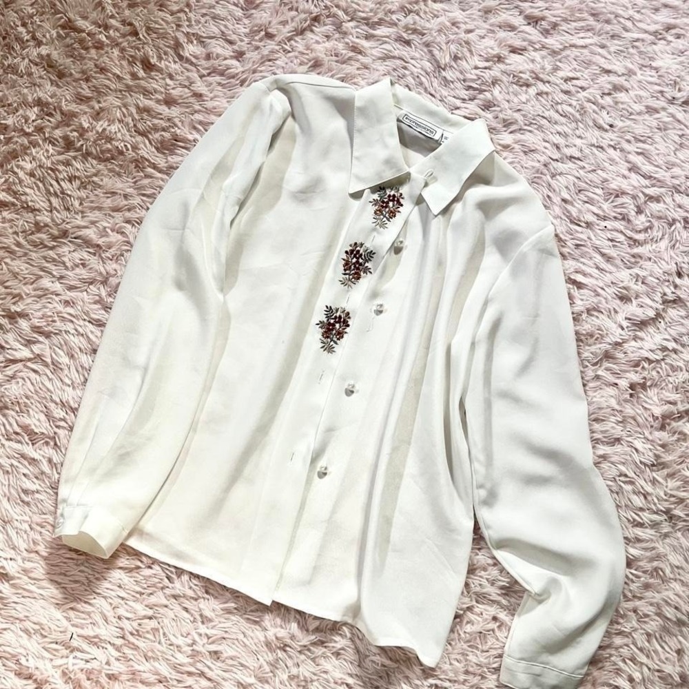 Heritage Embroidered‎ Floral Modest Grandmacore Collared Top Womens 8 Victorian